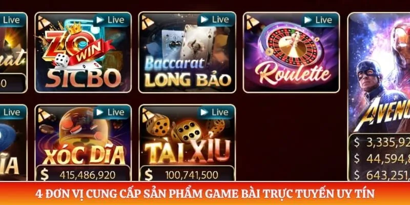 4 đơn vị cung cấp sản phẩm game bài trực tuyến uy tín